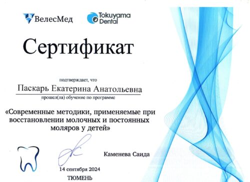 Сертификат Паскарь Е.А.
