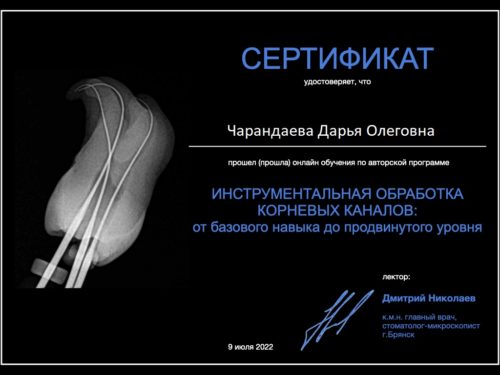 Сертификат Инструментальная обработка 2022